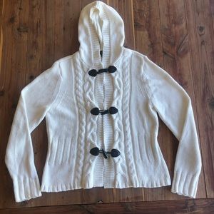 Rafaella Off White Hooded Cable Knit Sweater